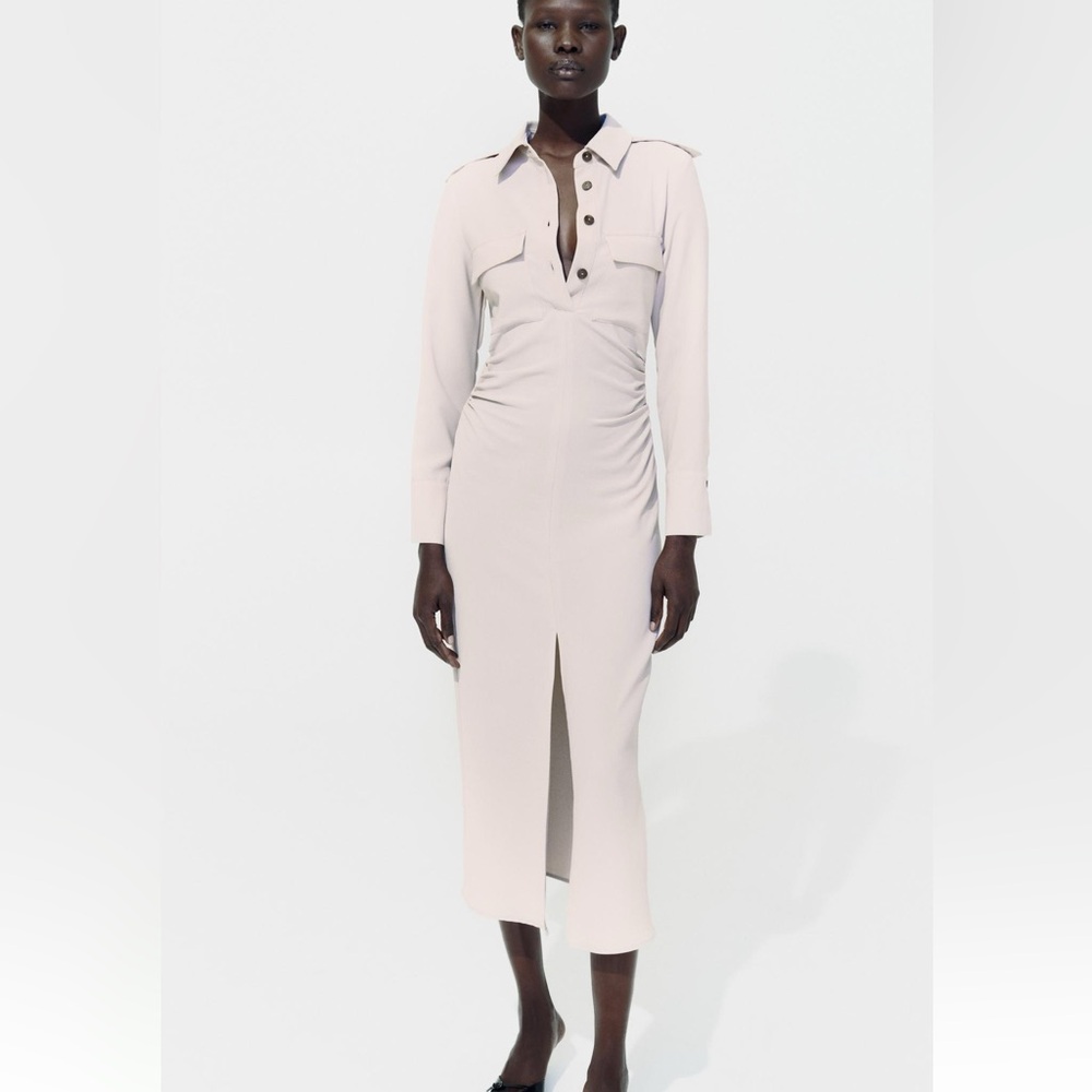 NWT ZARA DRAPED WAIST MIDI DRESS